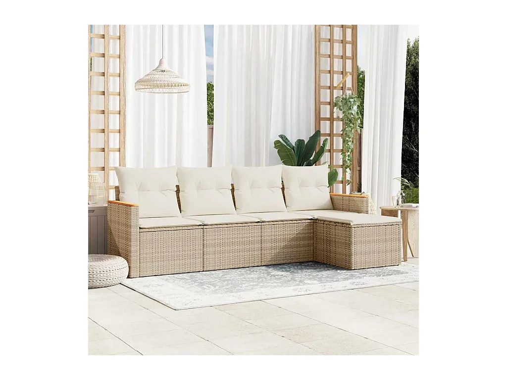 Salon de jardin avec coussins 5 pcs beige résine tressée