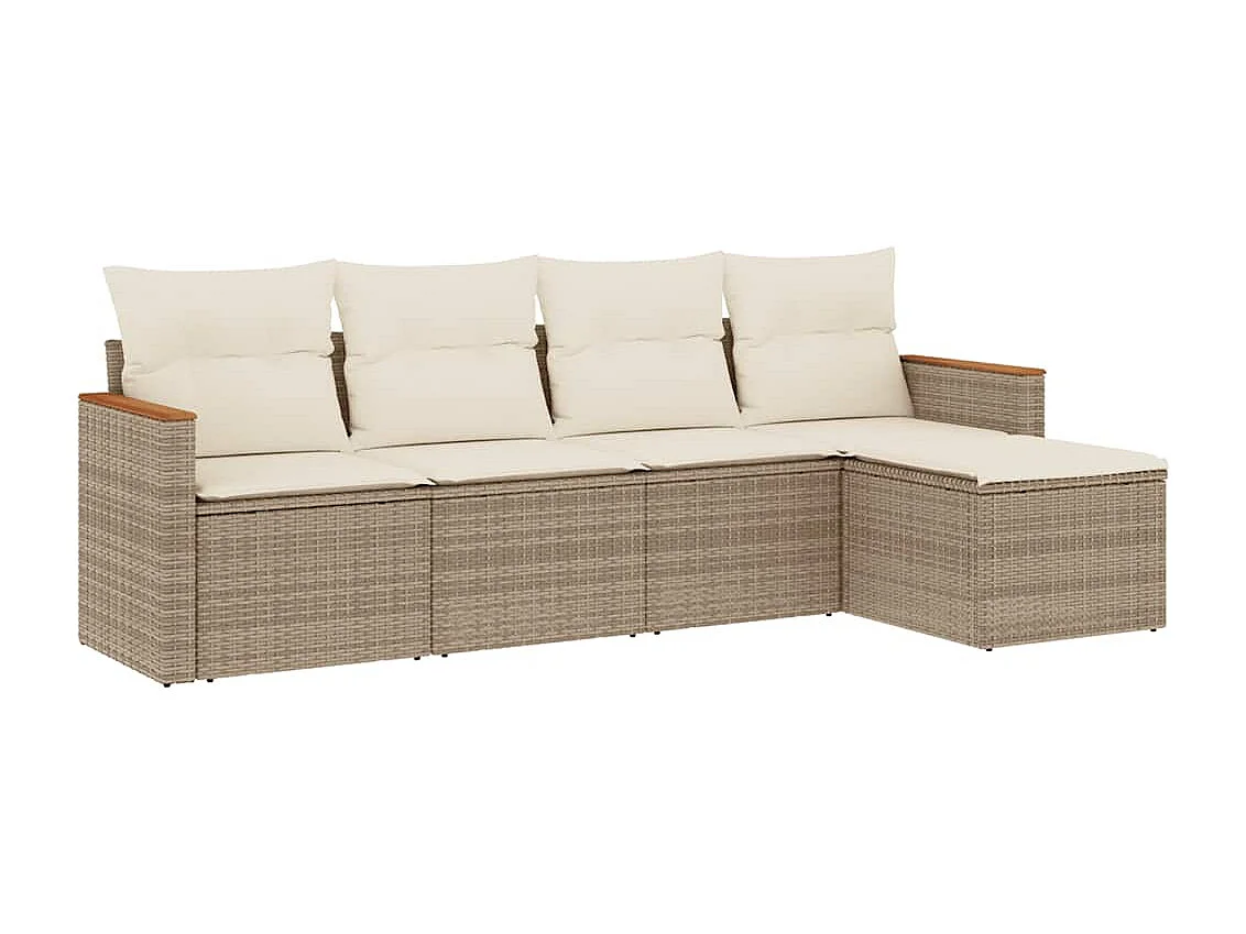 Salon de jardin avec coussins 5 pcs beige résine tressée