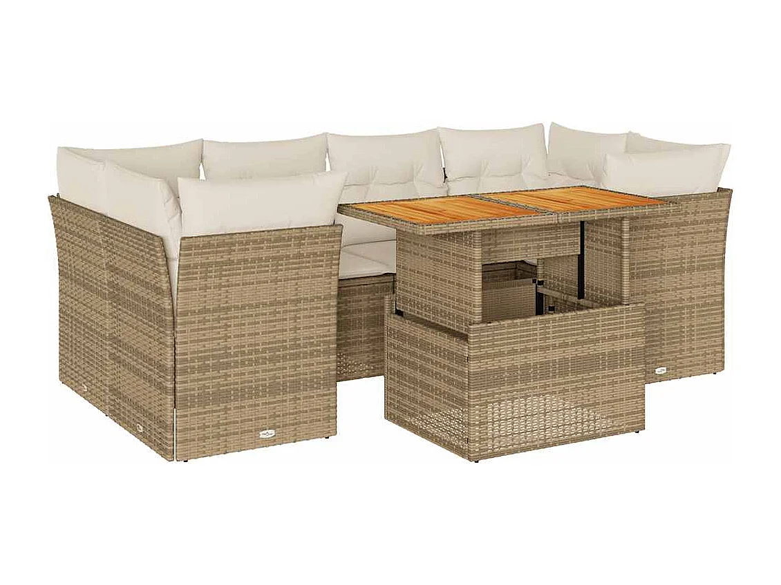 Gartenmöbel-Set mit Kissen 7-tlg. beige gewebtes Harz