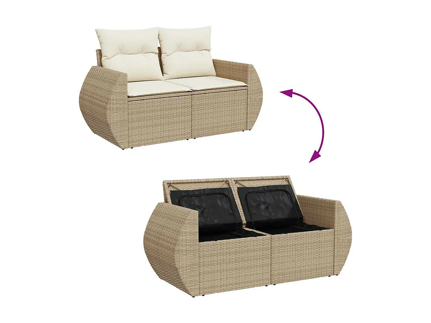 Salon de jardin avec coussins 6 pcs beige résine tressée