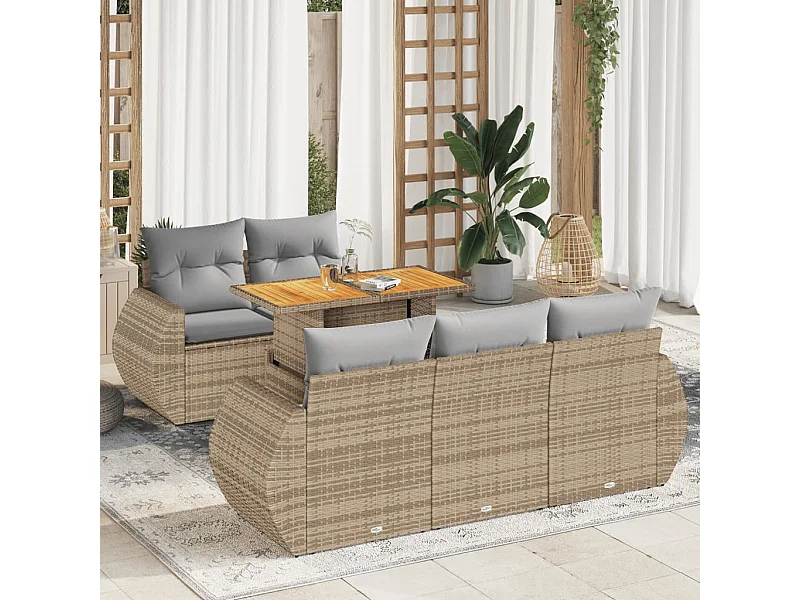 Gartenmöbel-Set mit Kissen 6-tlg. beige gewebtes Harz