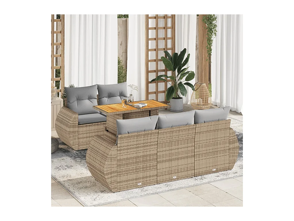 Salon de jardin avec coussins 6 pcs beige résine tressée