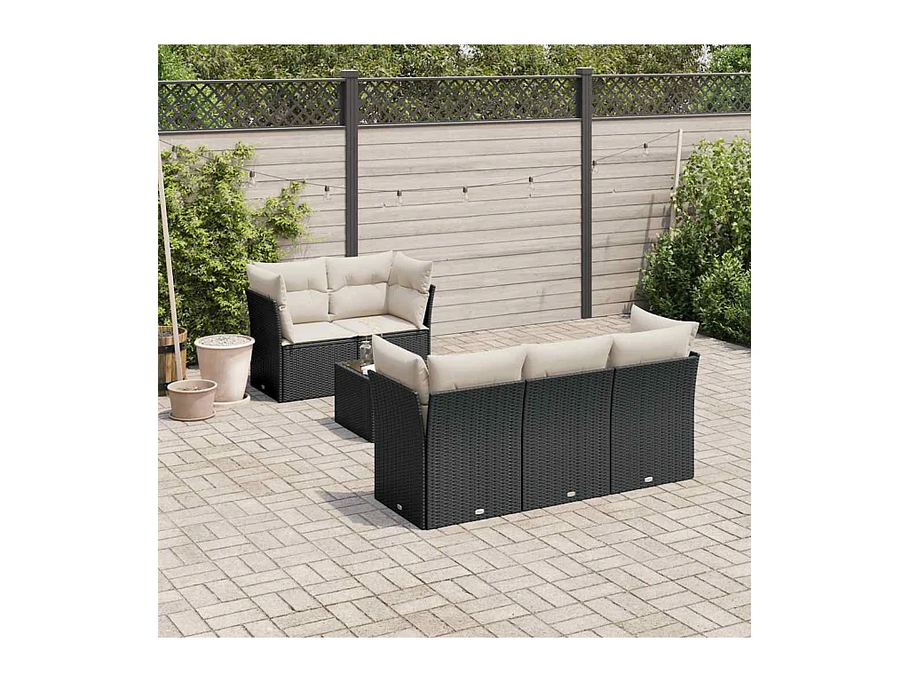 Salon de jardin 6 pcs avec coussins noir résine tressée