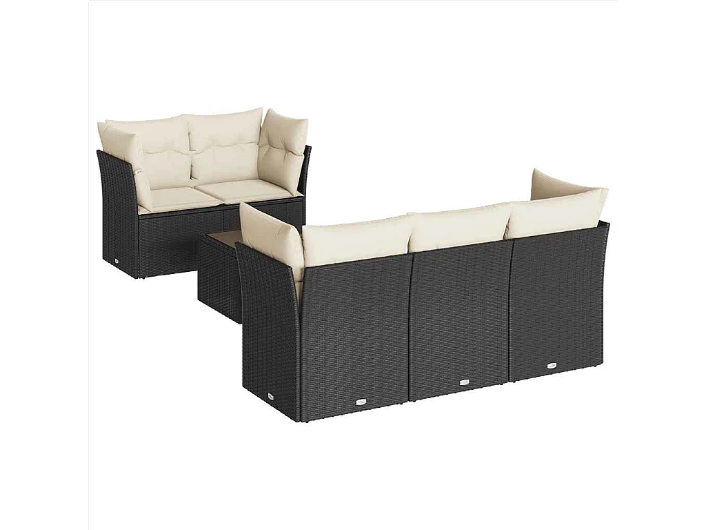 Salon de jardin 6 pcs avec coussins noir résine tressée