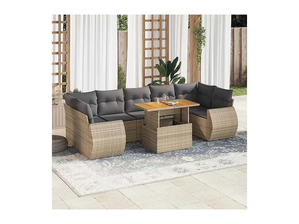 Conjunto de móveis de jardim com almofadas 8 peças resina tecida bege