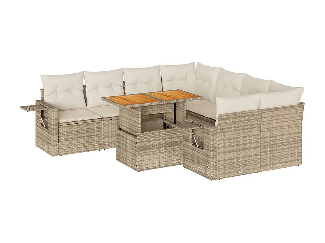 Salon de jardin avec coussins 9 pcs beige résine tressée