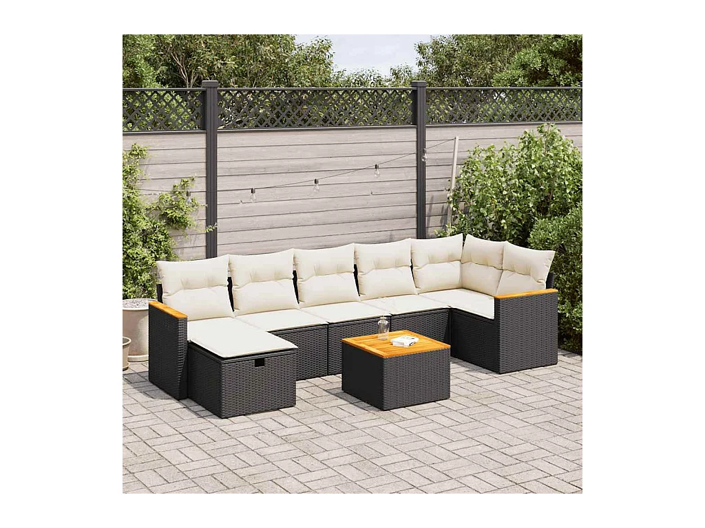 Conjunto de móveis de jardim de 8 peças com almofadas pretas em resina trançada