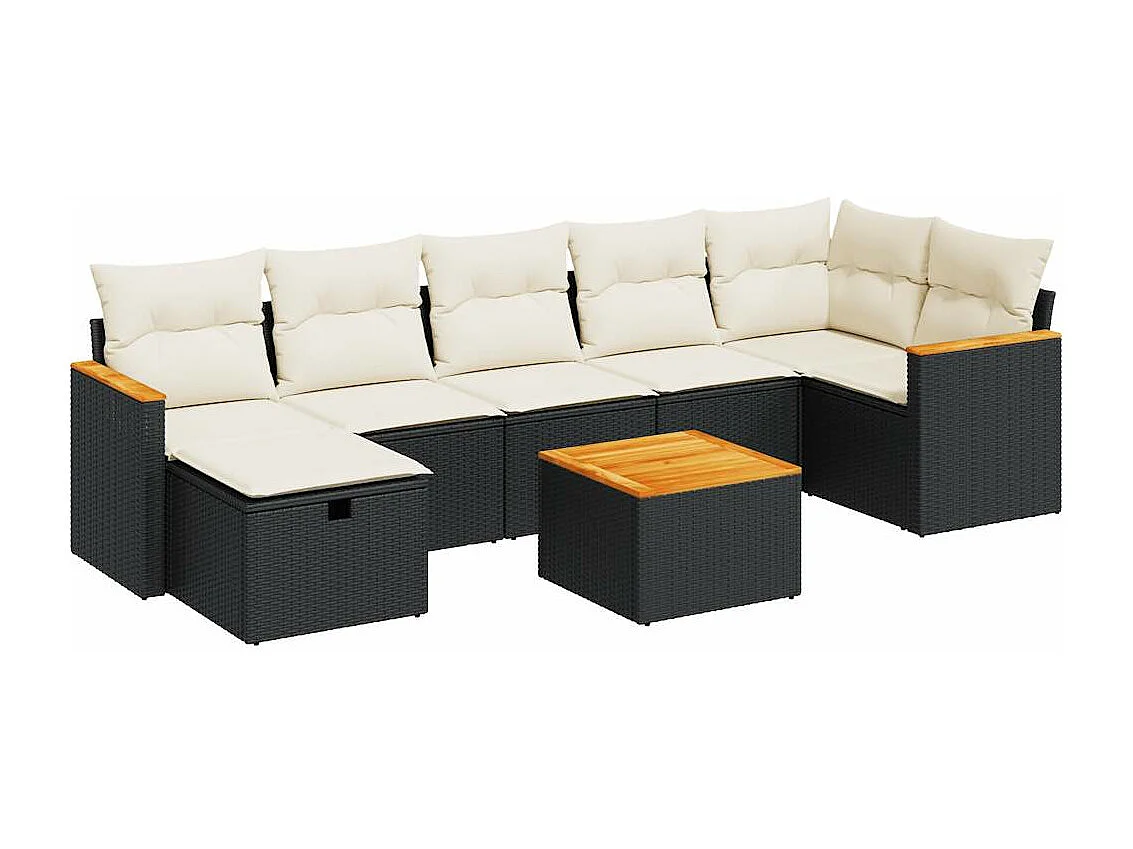 Salon de jardin 8 pcs avec coussins noir résine tressée