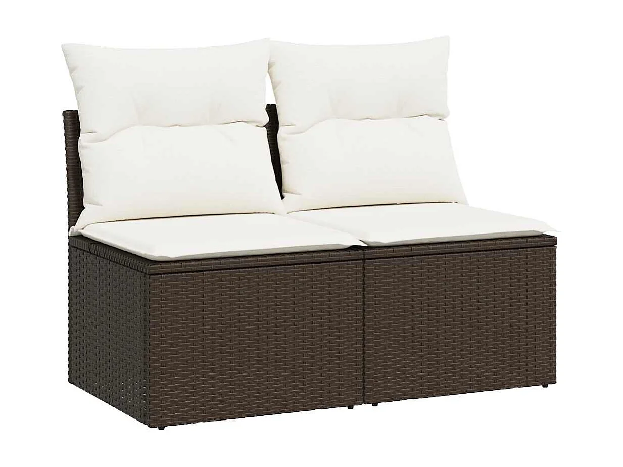 Salon de jardin avec coussins 2pcs marron résine tressée acacia