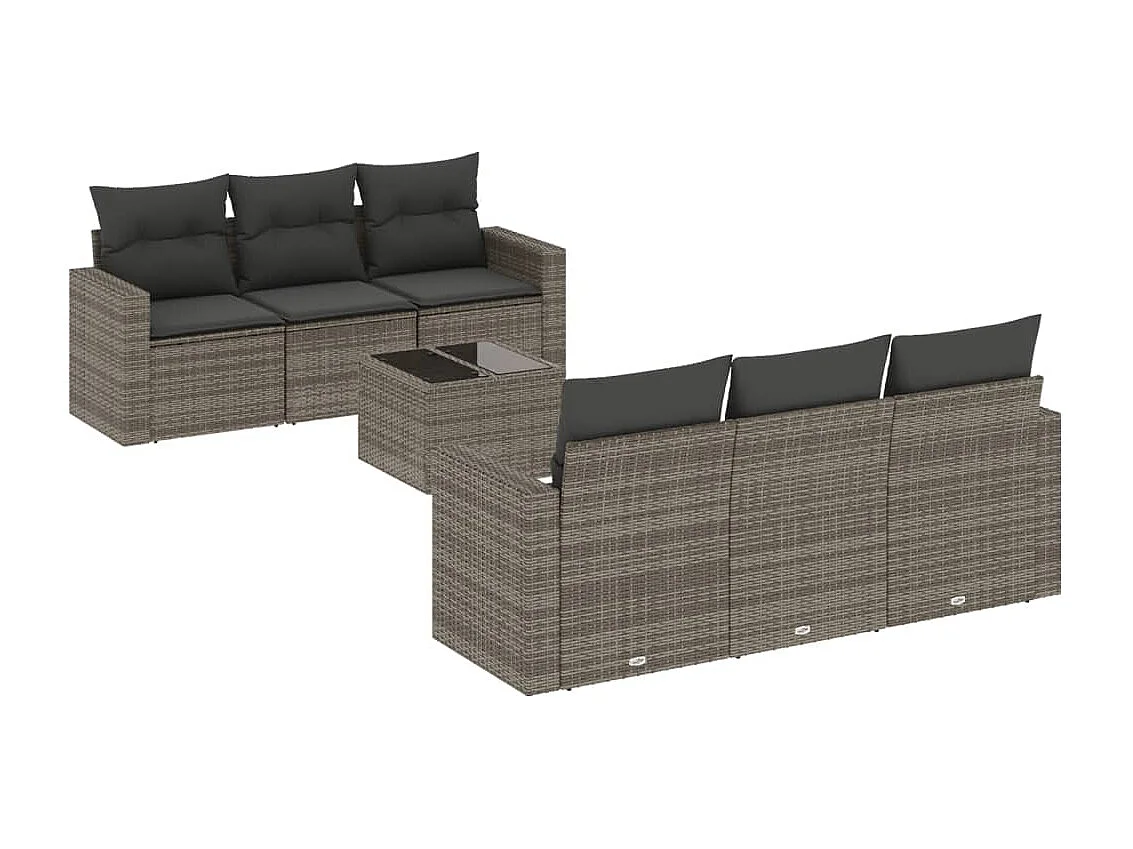 Salon de jardin avec coussins 7 pcs gris résine tressée