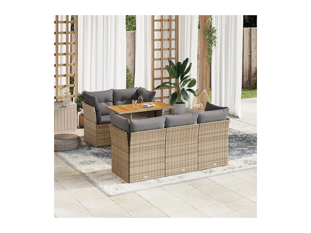 Salon de jardin avec coussins 6 pcs beige résine tressée