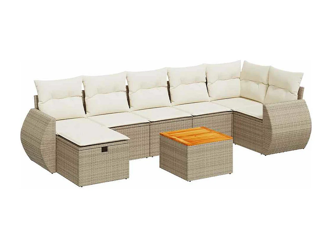 Conjunto de muebles de jardín con cojines 8 piezas resina tejida beige