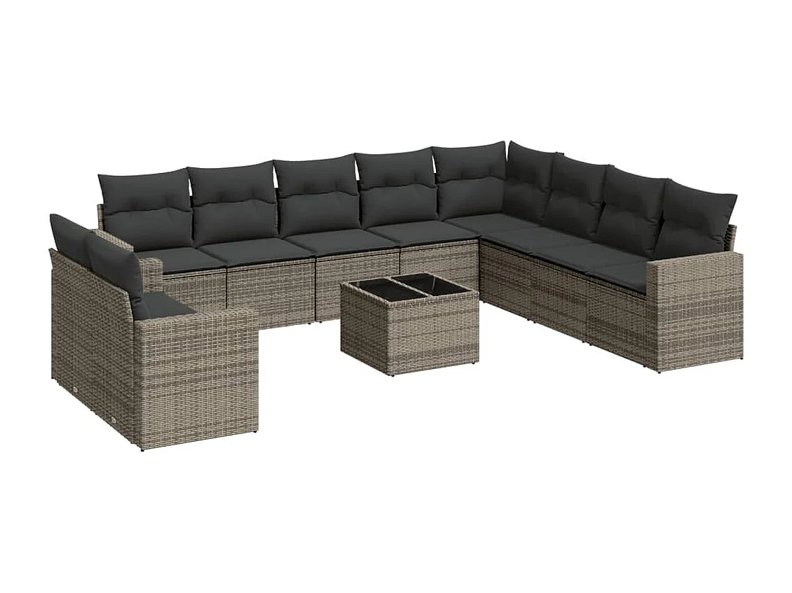 Conjunto de móveis de jardim de 11 peças com almofadas de vime de resina cinza