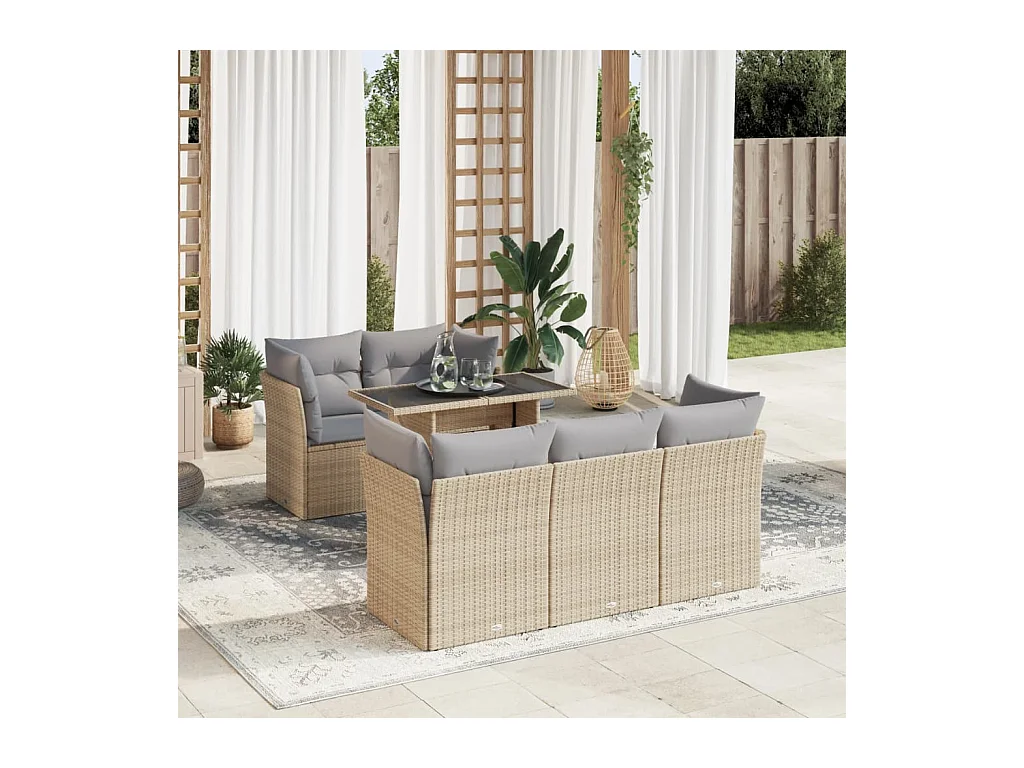 Set mobili da giardino con cuscini 6 pz beige resina intrecciata