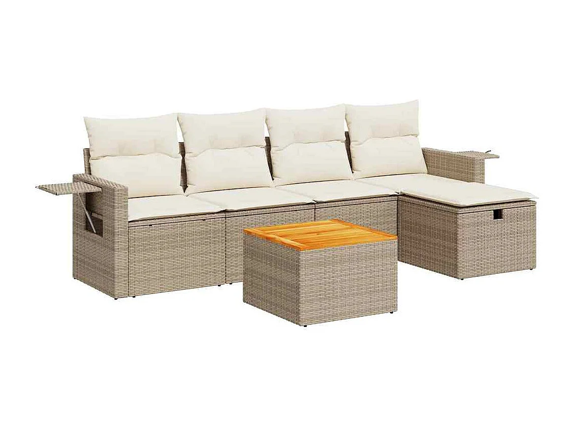 Conjunto de muebles de jardín con cojines 6 piezas resina tejida beige