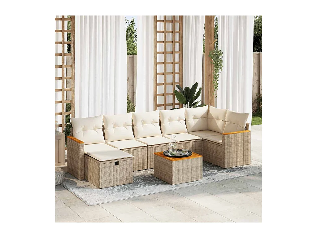 Salon de jardin avec coussins 8 pcs beige résine tressée