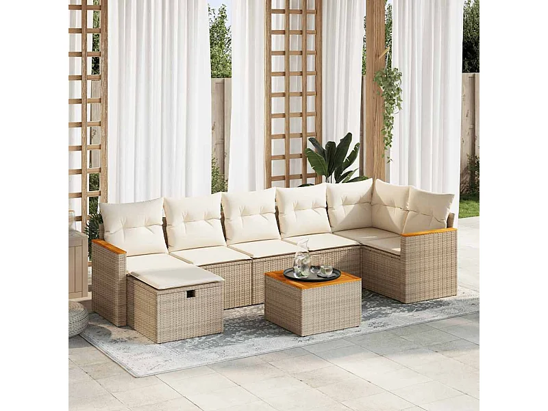Conjunto de móveis de jardim com almofadas 8 peças resina tecida bege