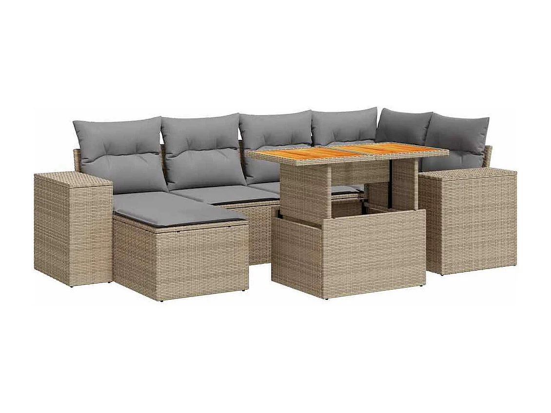 Set mobili da giardino con cuscini 7 pz beige resina intrecciata