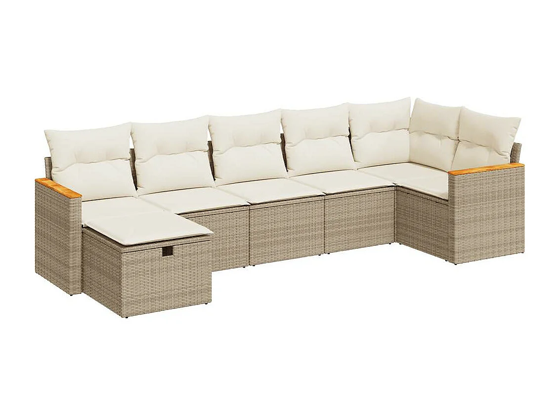 Set mobili da giardino con cuscini 7 pz beige resina intrecciata