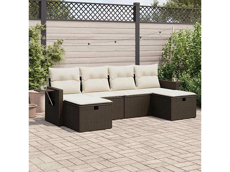 Salon de jardin avec coussins 6 pcs marron résine tressée