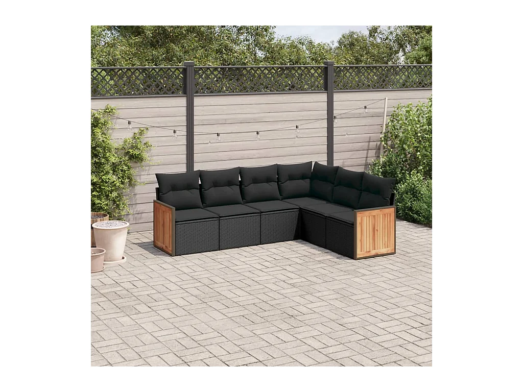 Salon de jardin 6 pcs avec coussins noir résine tressée