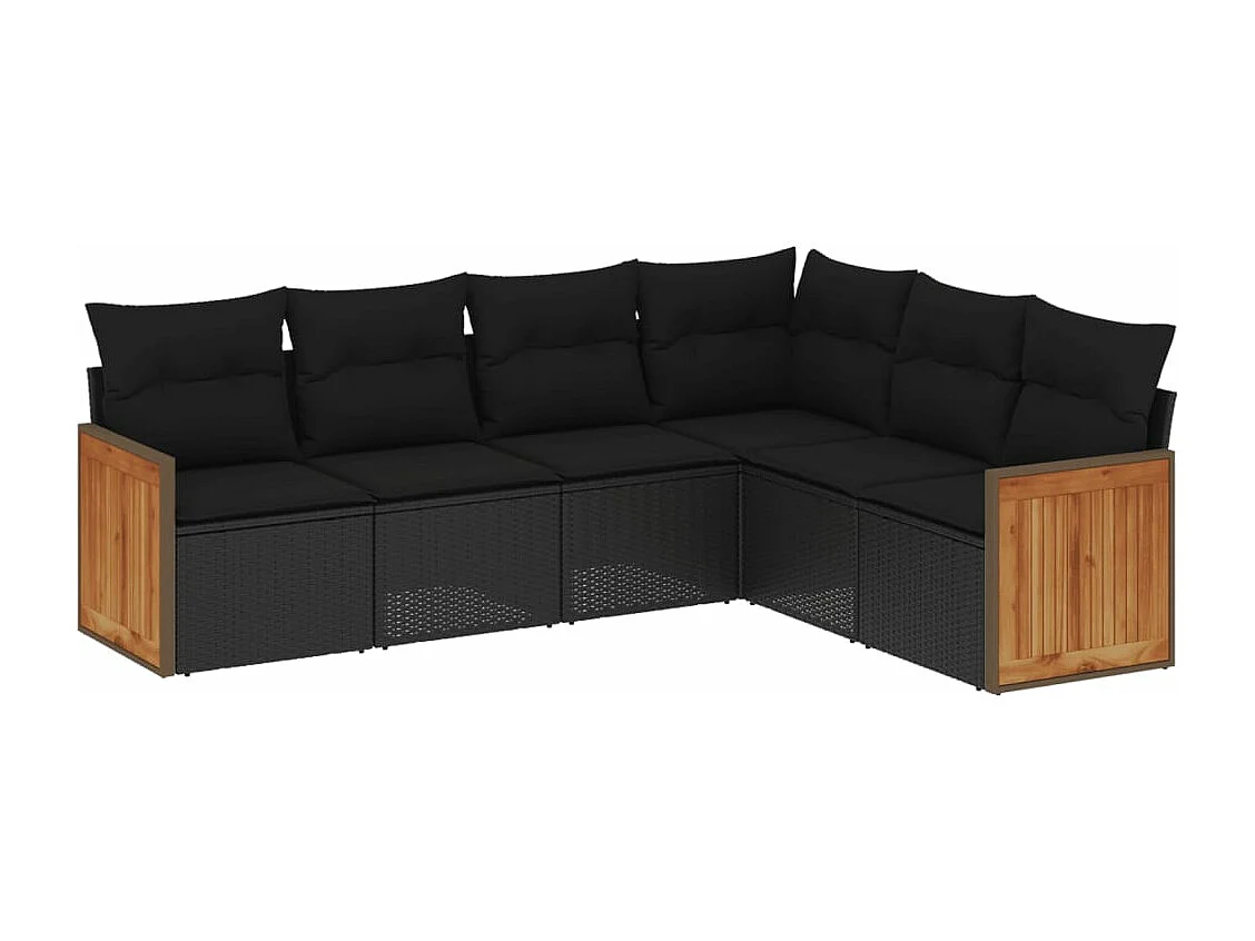 Salon de jardin 6 pcs avec coussins noir résine tressée