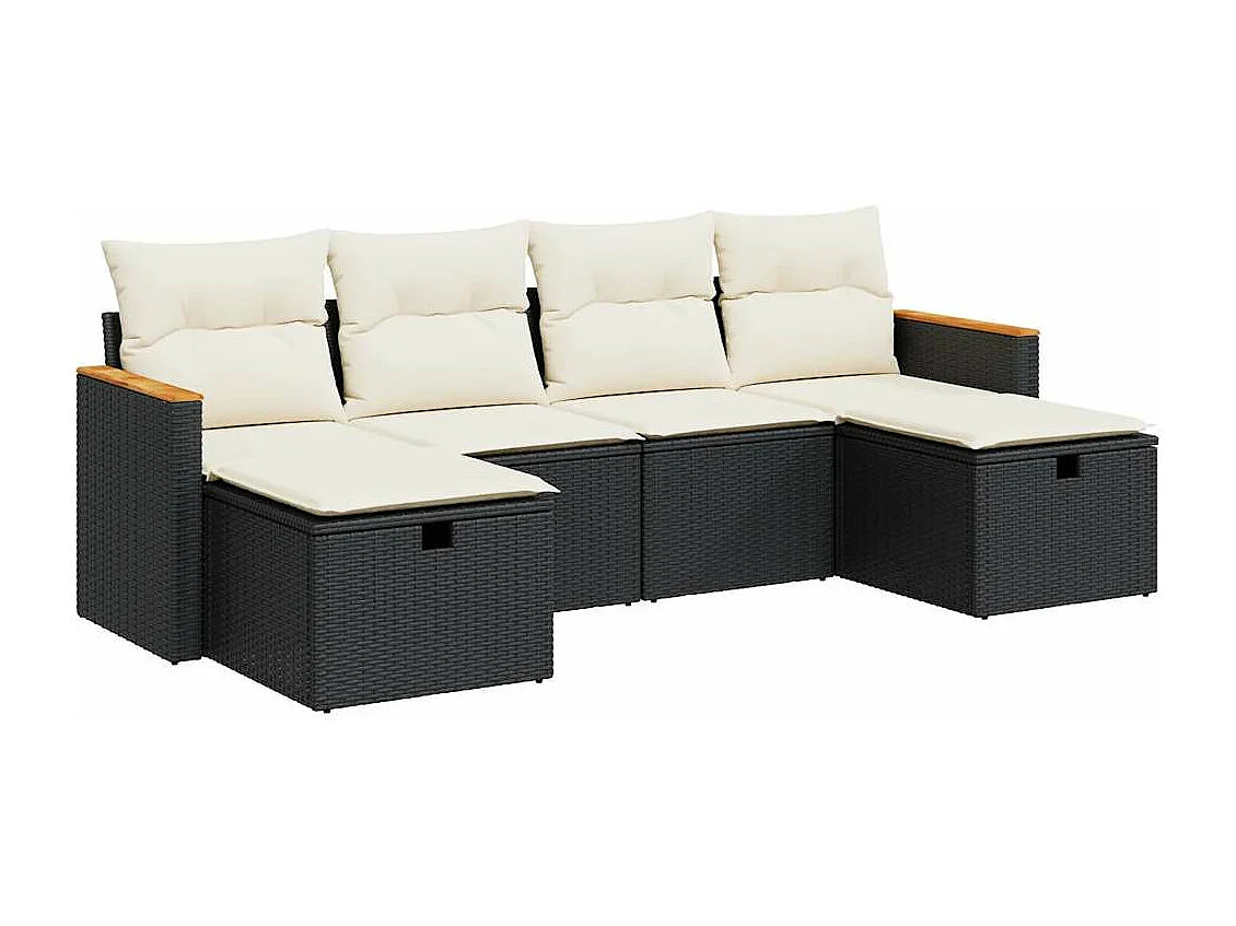 Salon de jardin 6 pcs avec coussins noir résine tressée