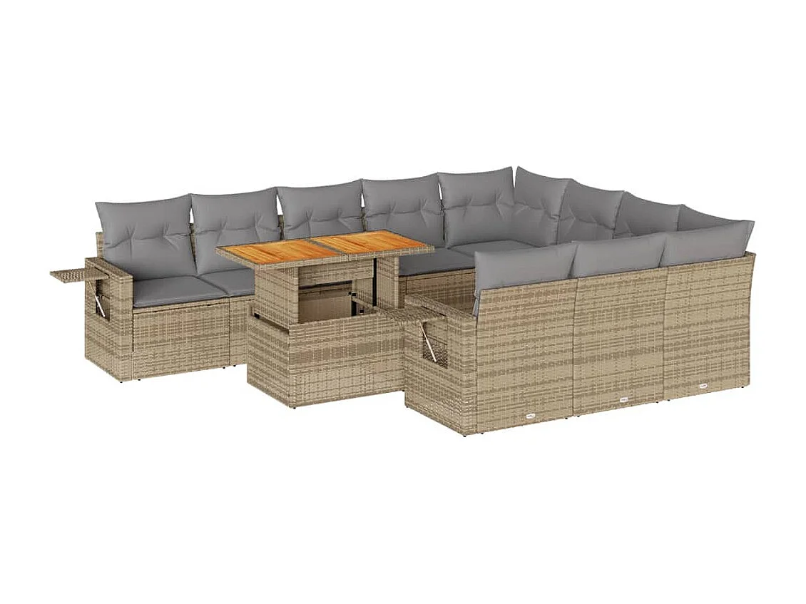 Salon de jardin 11 pcs avec coussins beige résine tressée