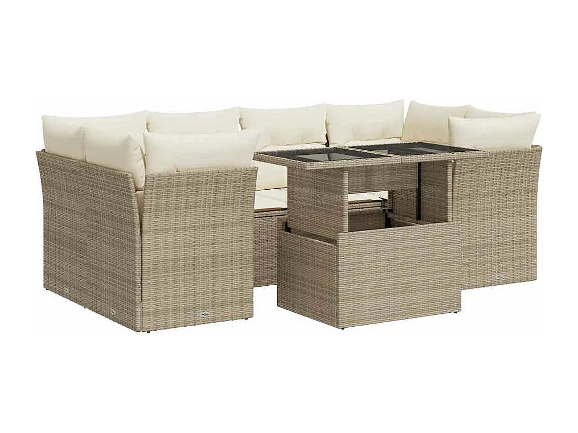 Salon de jardin avec coussins 7 pcs beige résine tressée