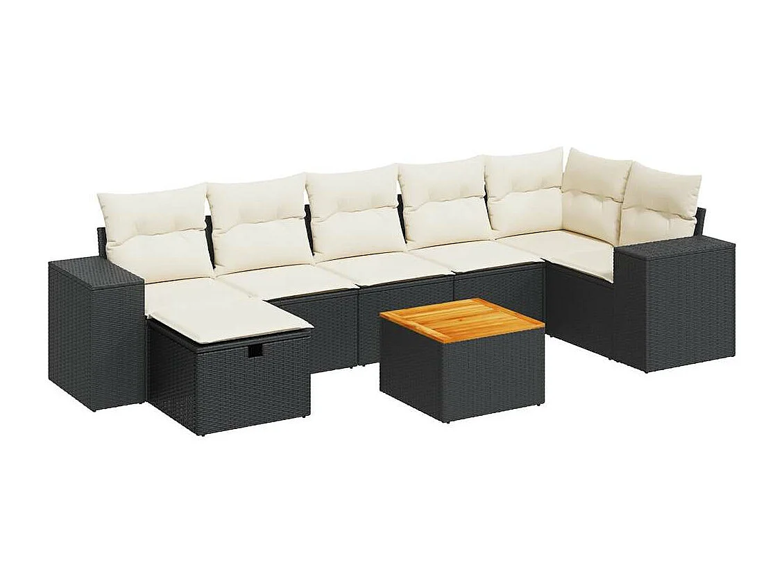 Salon de jardin 8 pcs avec coussins noir résine tressée