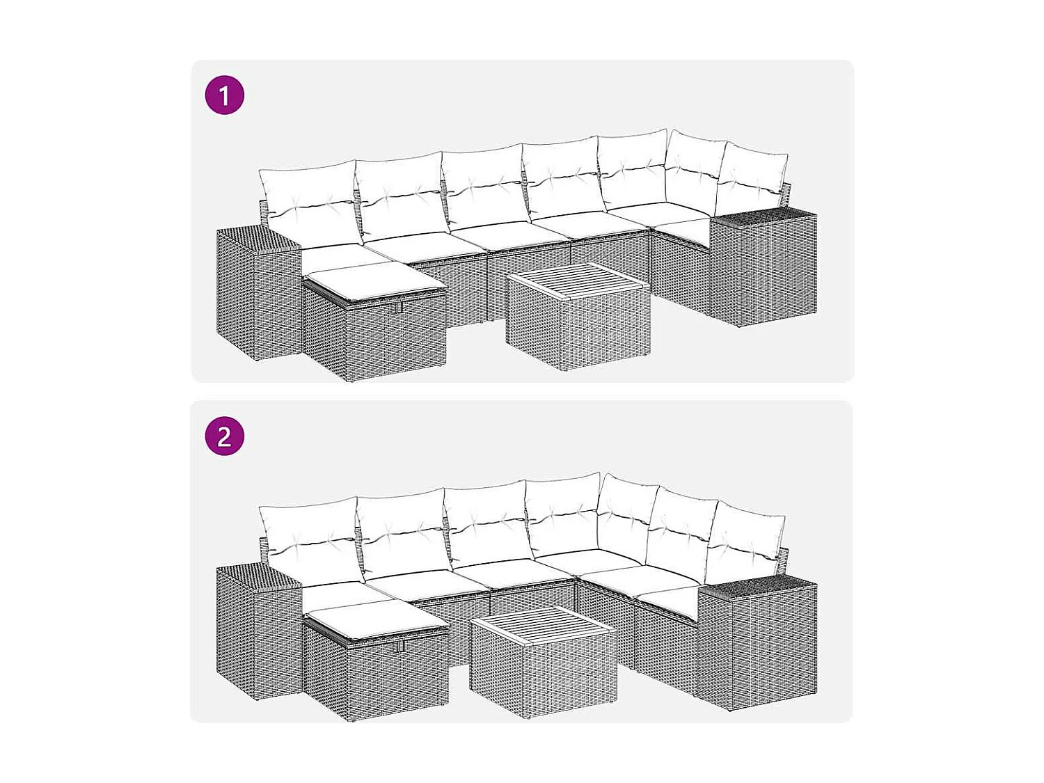 Salon de jardin 8 pcs avec coussins noir résine tressée