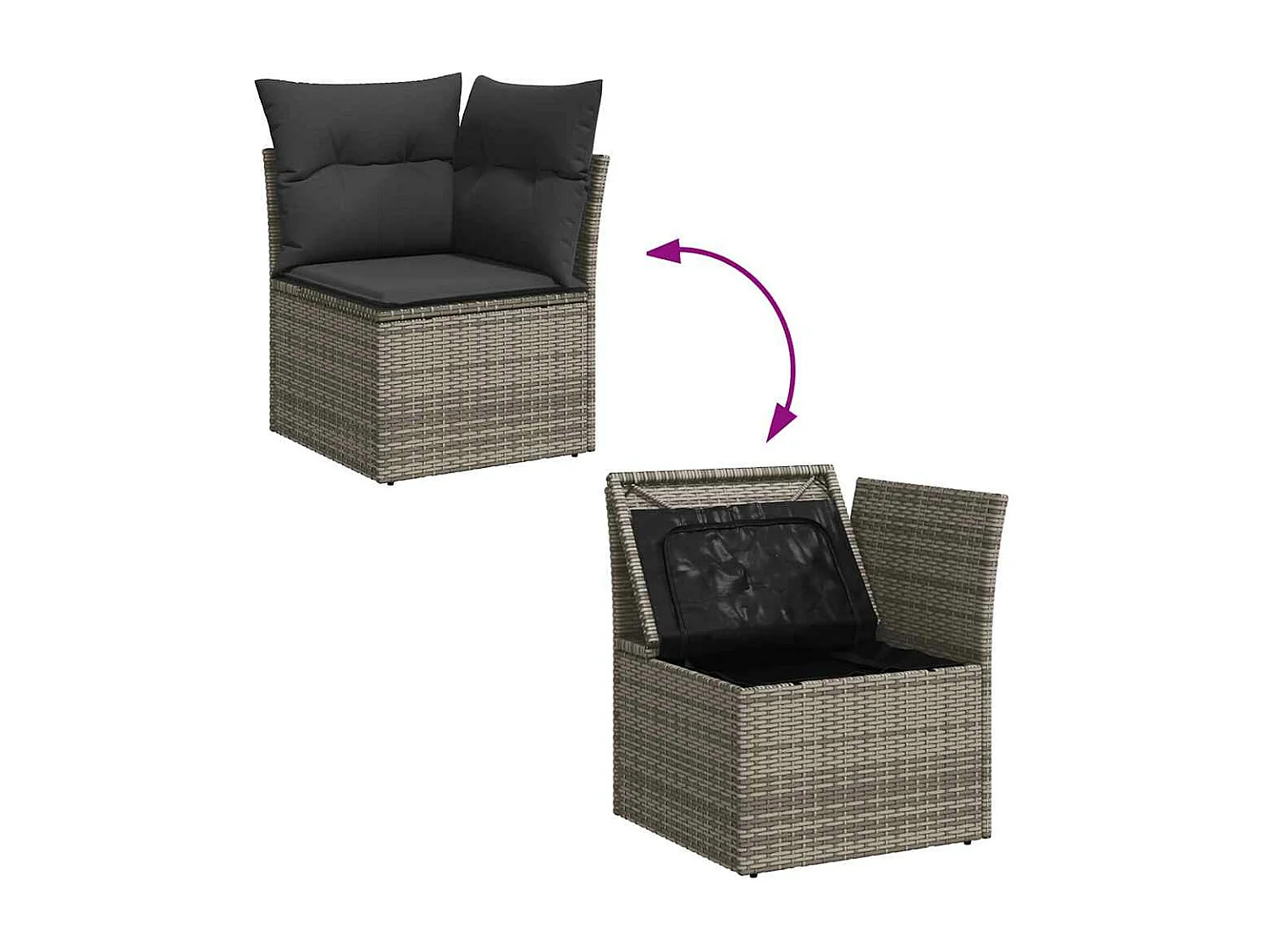 Salon de jardin 8 pcs avec coussins gris résine tressée