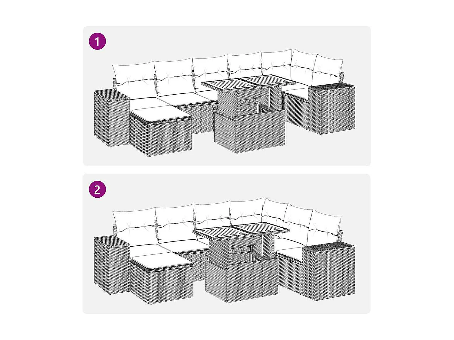 Conjunto de móveis de jardim de 8 peças com almofadas pretas em resina trançada