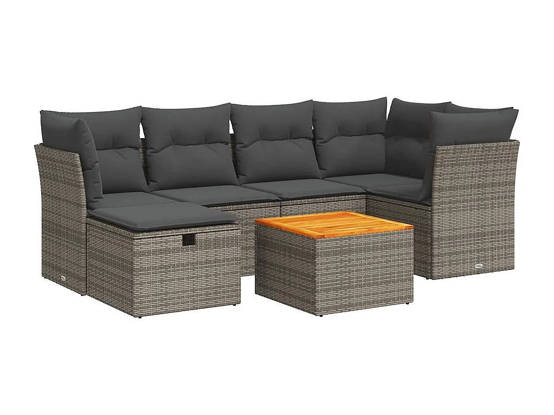 Conjunto de muebles de jardín con cojines 7 piezas resina tejida gris