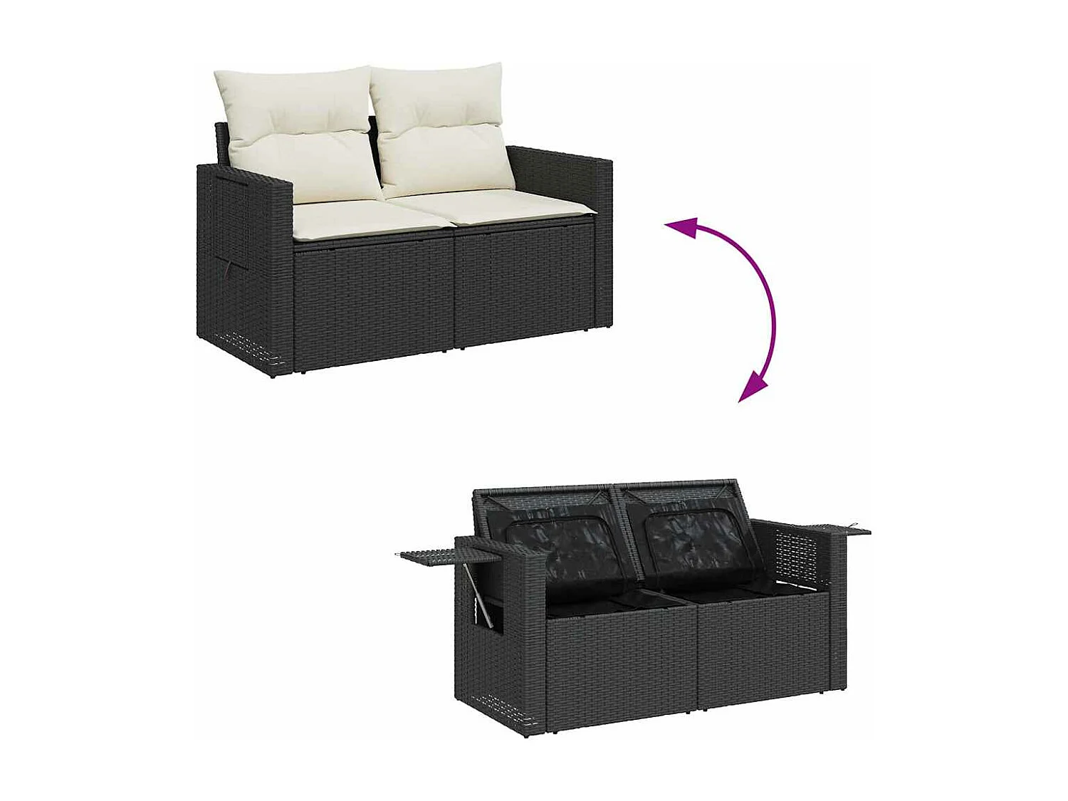 Salon de jardin 6 pcs avec coussins noir résine tressée
