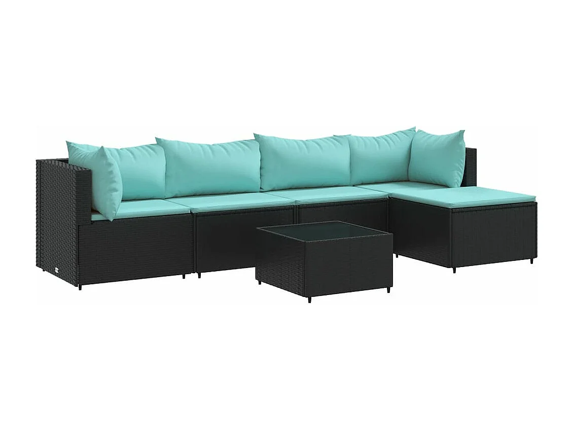 Salon de jardin 6 pcs avec coussins Noir Résine tressée