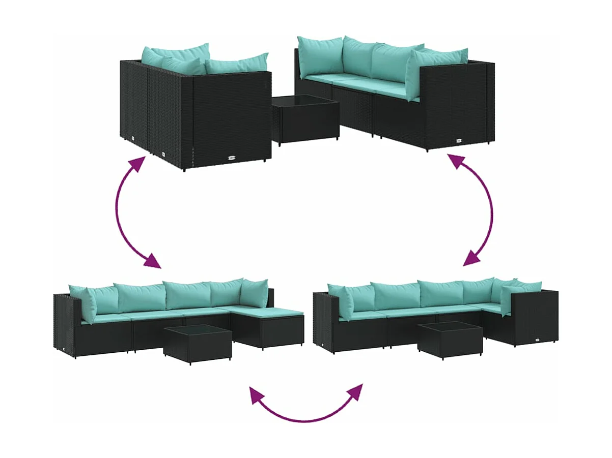 Salon de jardin 6 pcs avec coussins Noir Résine tressée