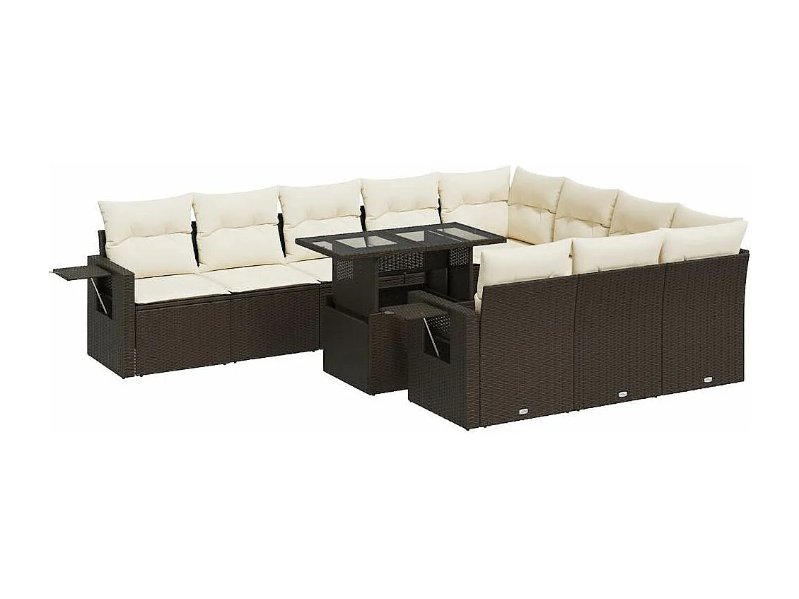 Salon de jardin et coussins 11 pcs marron résine tressée