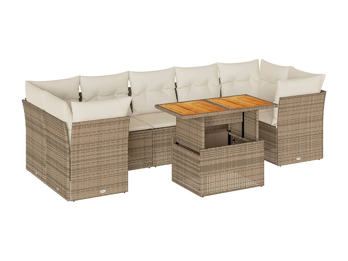 Gartenmöbel-Set mit Kissen 8-tlg. beige gewebtes Harz