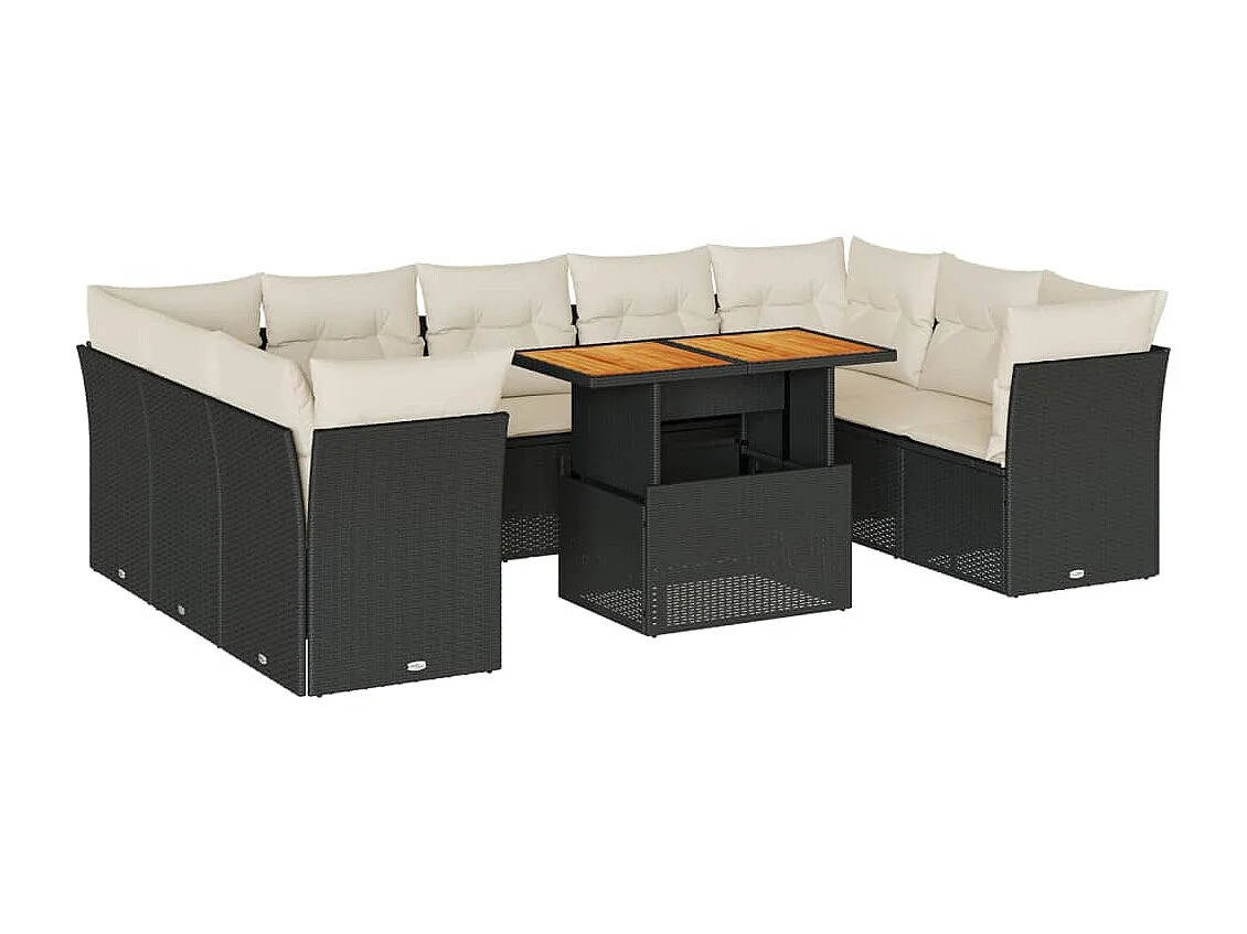 Salon de jardin 10 pcs avec coussins noir résine tressée