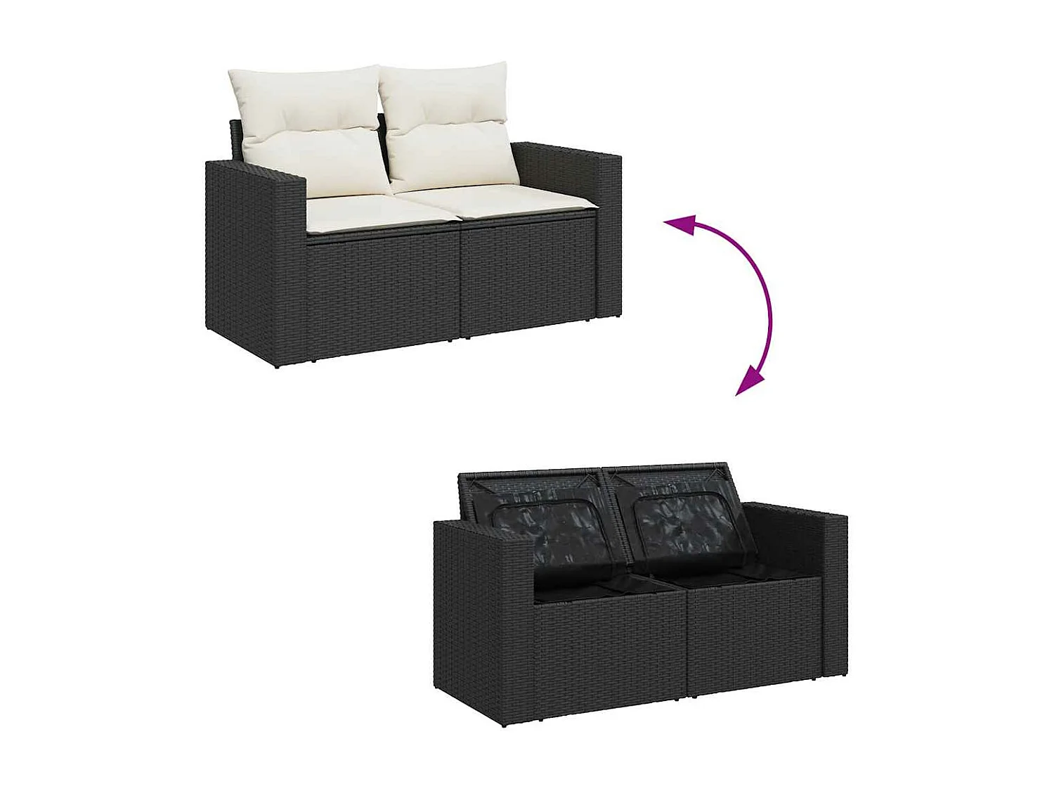 Salon de jardin 6 pcs avec coussins noir résine tressée