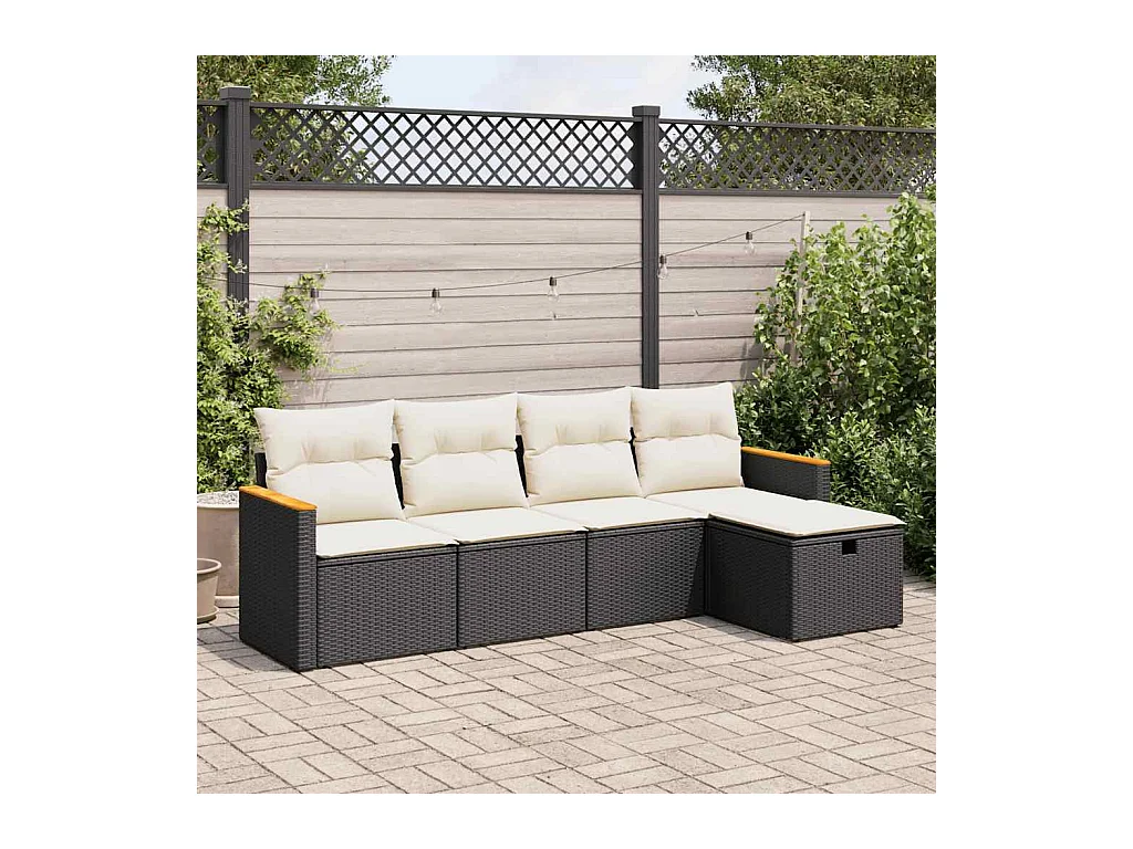 Salon de jardin 5 pcs avec coussins noir résine tressée