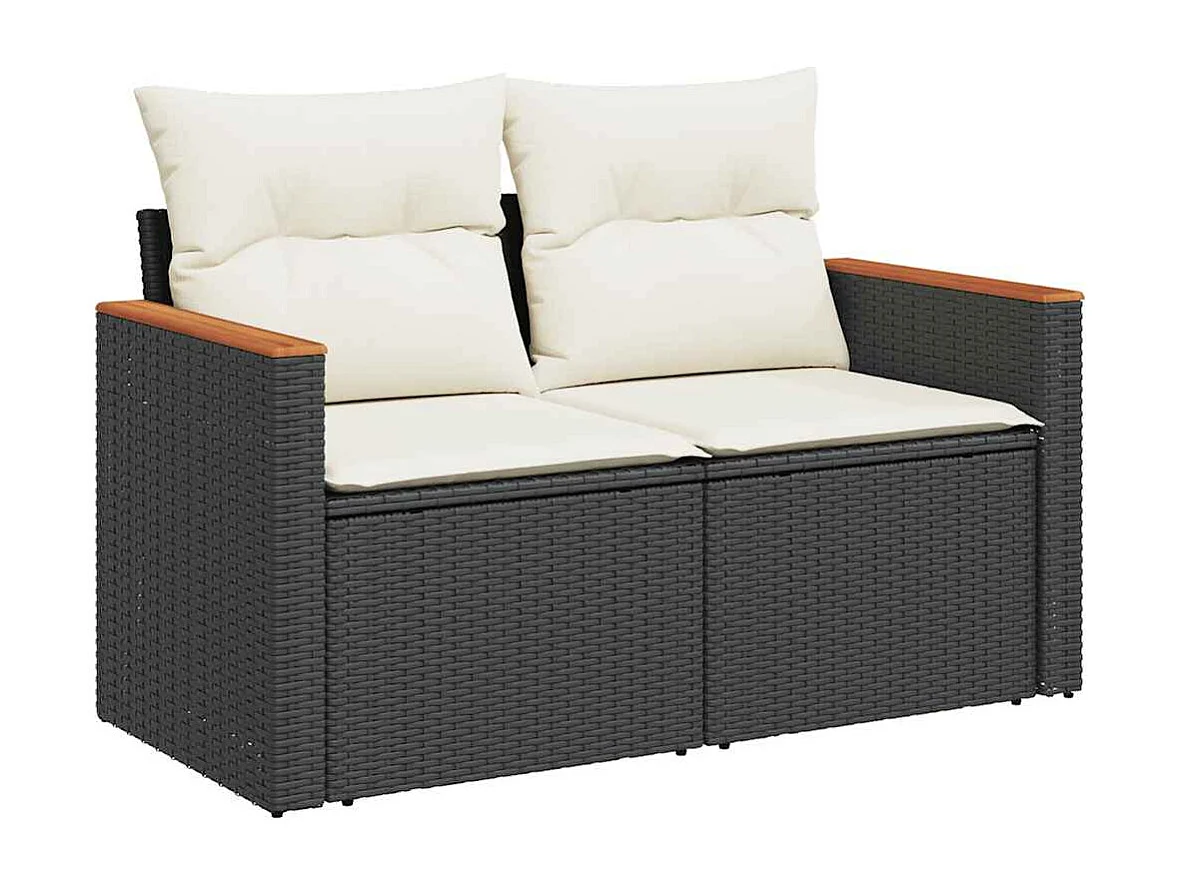 Salon de jardin 8 pcs avec coussins noir résine tressée