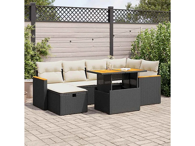 Salon de jardin 8 pcs avec coussins noir résine tressée