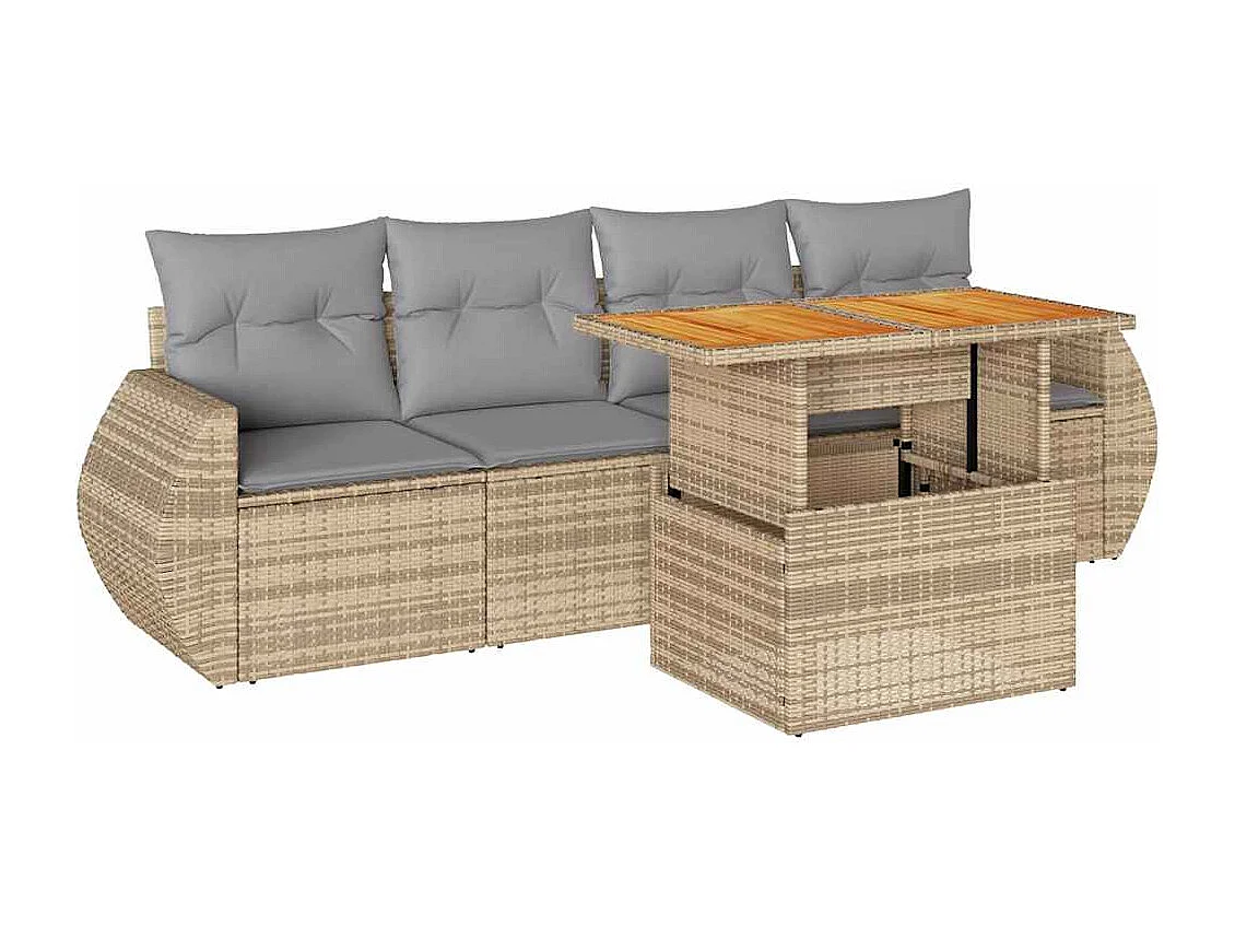 Salon de jardin avec coussins 5 pcs beige résine tressée