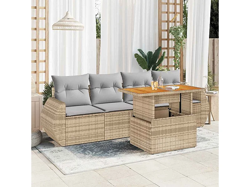 Conjunto de móveis de jardim com almofadas 5 peças resina tecida bege