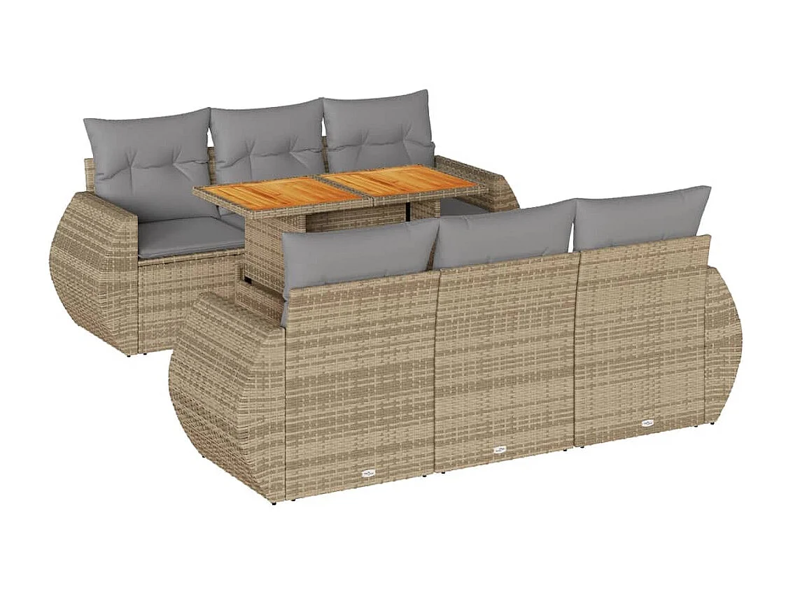 Salon de jardin avec coussins 7 pcs beige résine tressée