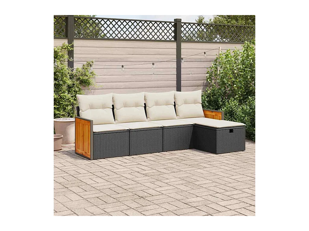 Salon de jardin 5 pcs avec coussins noir résine tressée
