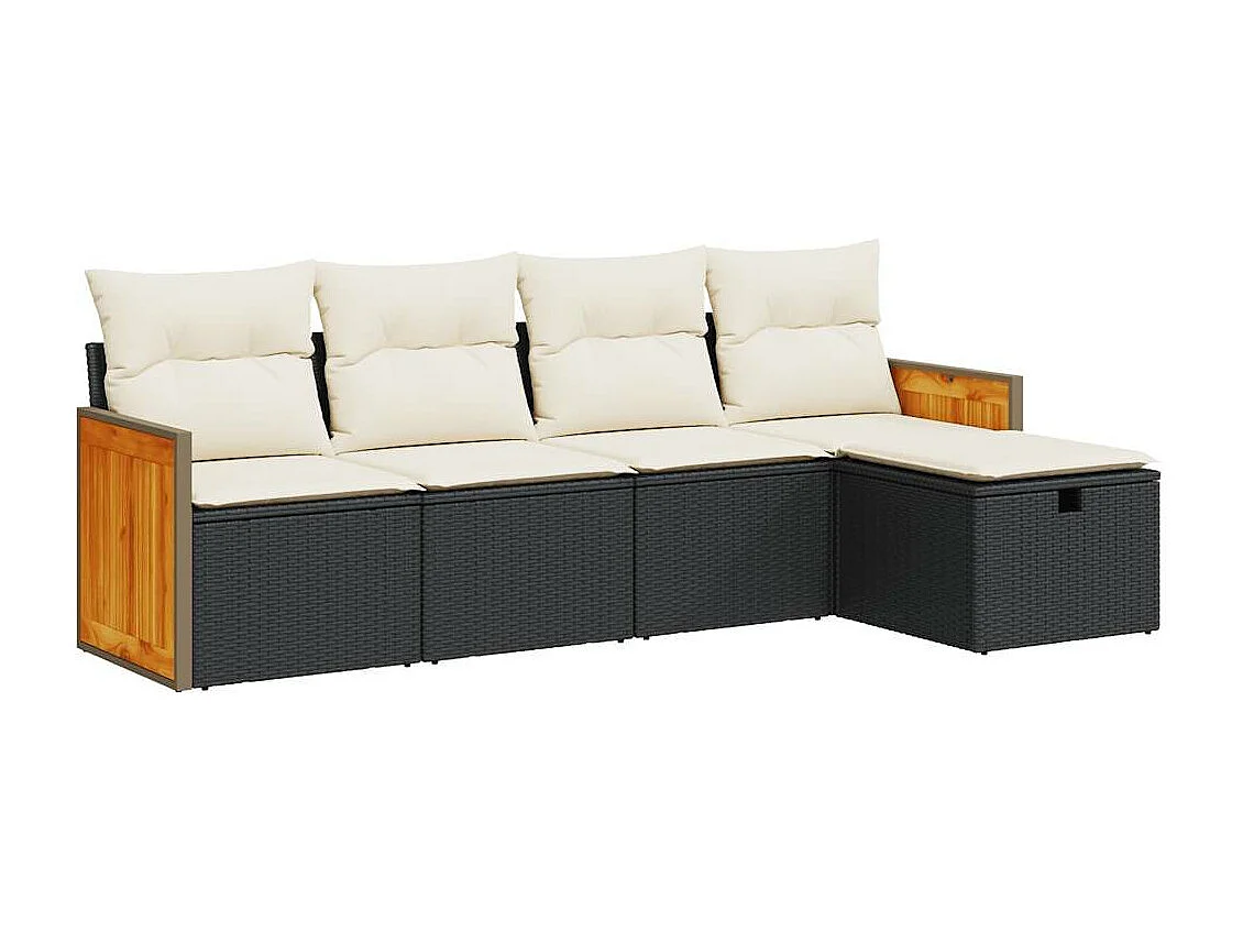 Salon de jardin 5 pcs avec coussins noir résine tressée