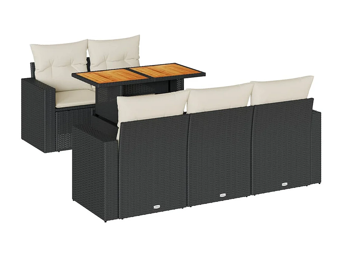 6-teiliges Gartenmöbelset mit schwarzen Kissen aus gewebtem Harz